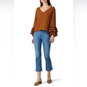 Amanda Uprichard V-Neck Brown Ruffled Sleeveless Junie Top